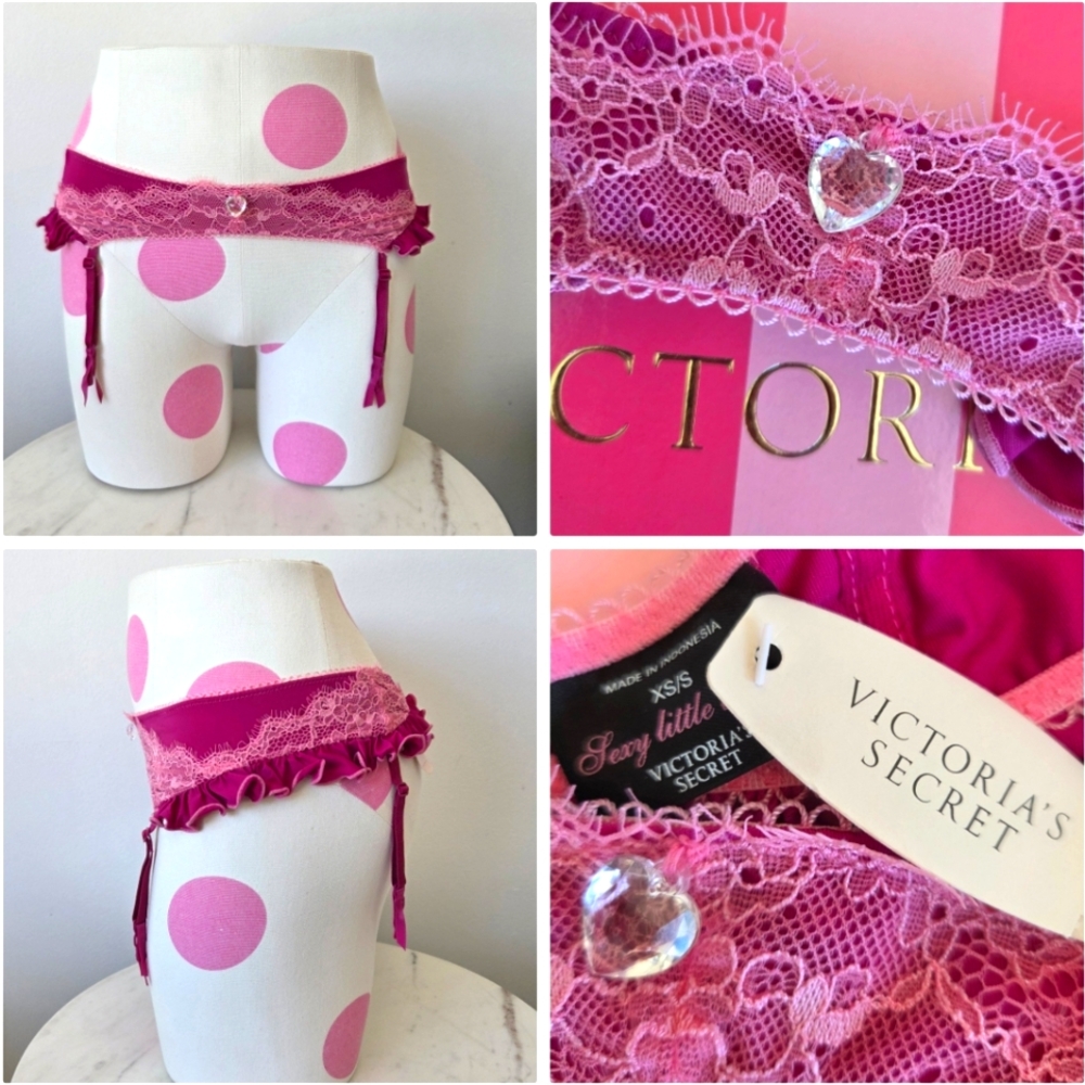 Victoria's Secret Sexy Little Things Vintage Lace Garter Strap NWT Crystal Heart